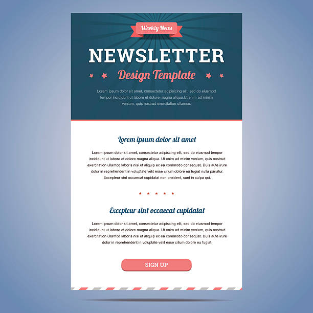 Newsletter design template Newsletter design template for weekly company news with header and sign up button. Vector illustration. newsletter template stock illustrations
