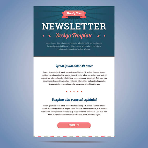 Newsletter design template Newsletter design template for weekly company news with header and sign up button. Vector illustration. header footer template stock illustrations