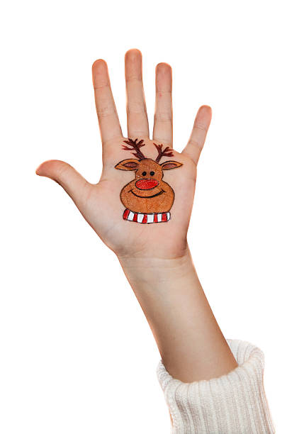 istock Kid's hands with painted Christmas symbol 527569285