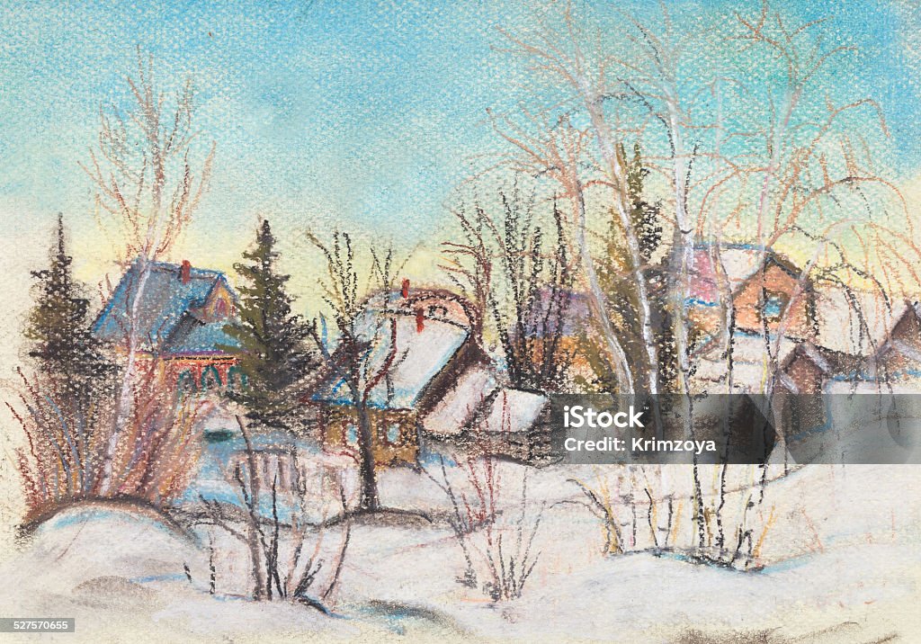 Sunny day Sunny winter day. Rural  settlement in Russia Bush stock illustration