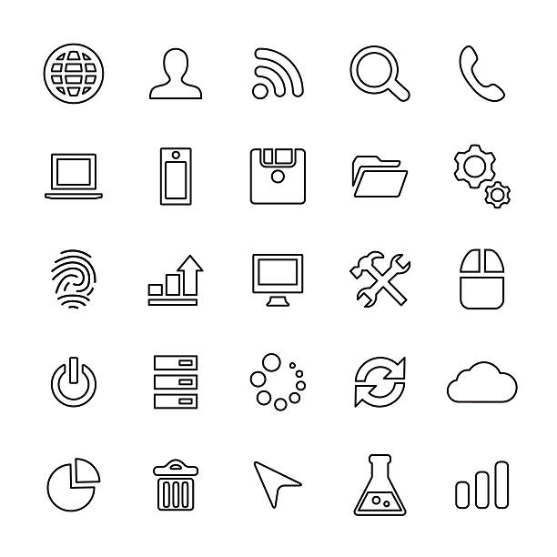 25 outline, universal development icons 25 outline, universal development icons, thin, black on white background computer computer icon friendship sign stock illustrations