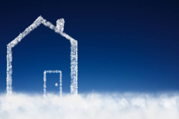 istock Dream House on clouds with clean blue sky 527579383