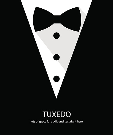 Black and white bow tie tuxedo illustration flat long shadow
