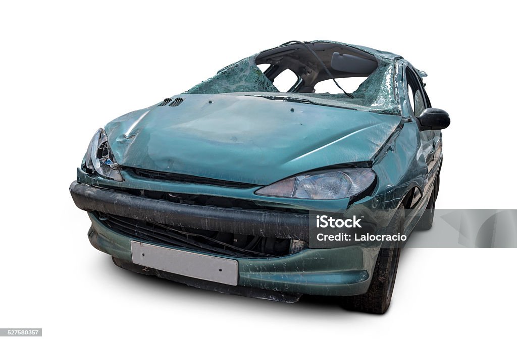 Caído coche con rotura parabrisas. - Foto de stock de Accidente de automóvil libre de derechos