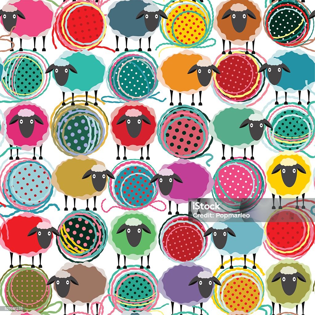Colorful Seamless Sheep and Yarn Balls Pattern Seamless Sheep Pattern. Vector EPS10. No effects used. Abstract stock vector
