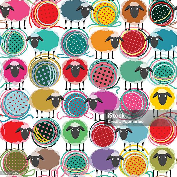 Colorful Seamless Sheep And Yarn Balls Pattern Stock Illustration - Download Image Now - Abstract, Animal Markings, Art And Craft