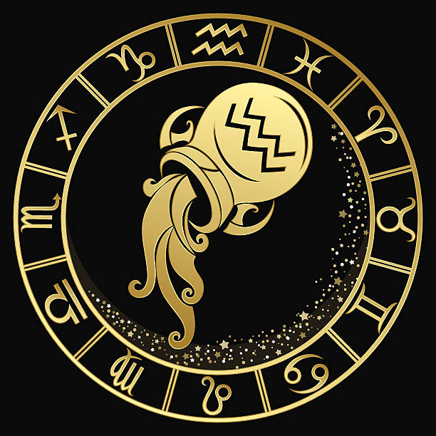 ilustrações de stock, clip art, desenhos animados e ícones de dourado símbolo do zodíaco aquário - gold jewelry necklace locket
