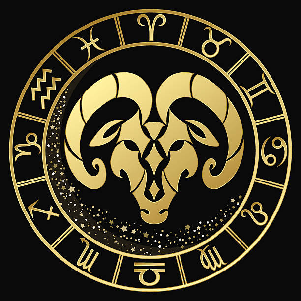 ilustrações de stock, clip art, desenhos animados e ícones de dourado símbolo do zodíaco carneiro - gold jewelry necklace locket