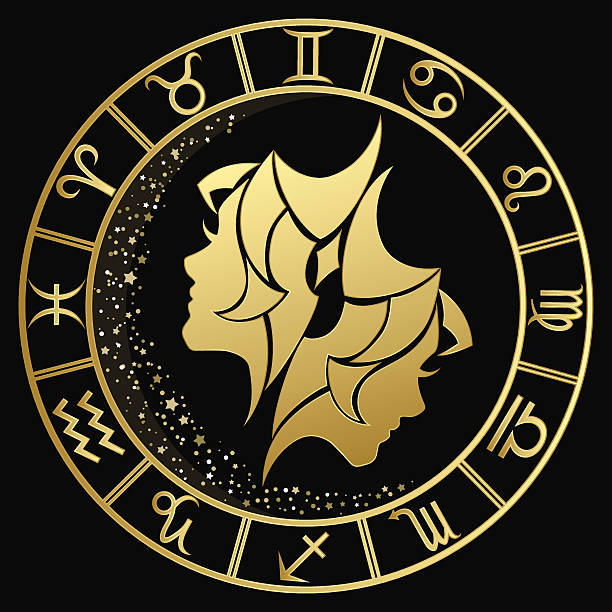 ilustrações de stock, clip art, desenhos animados e ícones de dourado símbolo do zodíaco gemini - gold jewelry necklace locket