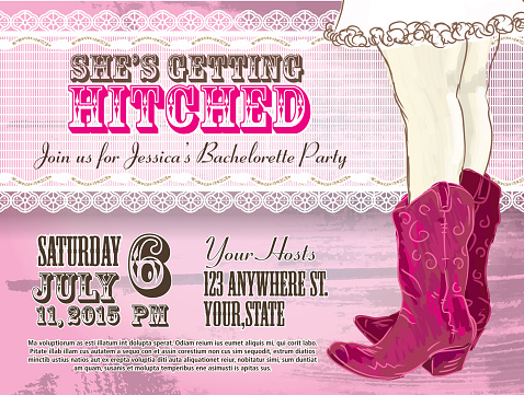 Elegant Cowgirl or country western bachelorette party invitation design template