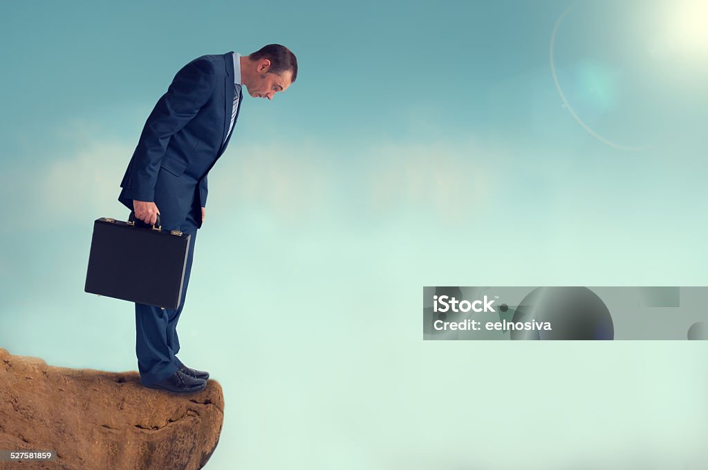 businessman gap worry fear obstacle Valley Side Stock Photo