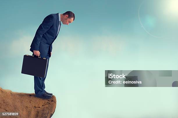 Businessman Gap Worry Fear Obstacle Stock Photo - Download Image Now - Valley Side, Standing, Adult