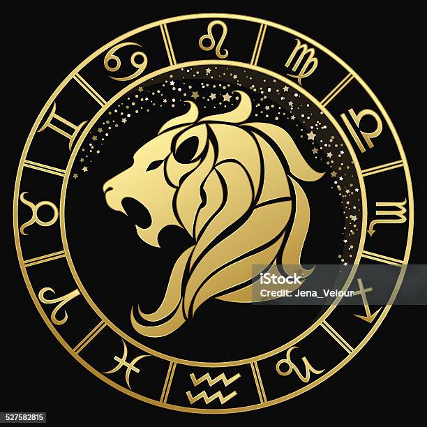 Golden Leo Zodiac Sign Stock Illustration - Download Image Now - Lion - Feline, Leo, Astrology Sign