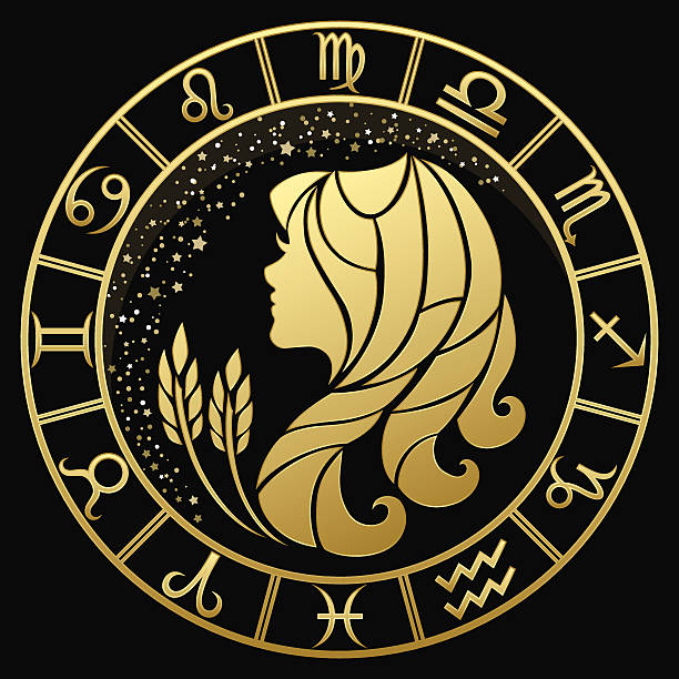 ilustrações de stock, clip art, desenhos animados e ícones de dourado símbolo do zodíaco virgem - gold jewelry necklace locket
