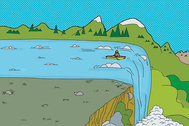 Vector illustration of Man in Kayak at Waterfall