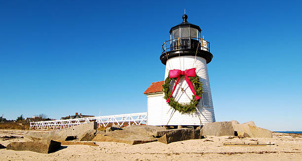 크리스마스 at 난투켓 - lighthouse massachusetts beach coastline 뉴스 사진 이미지
