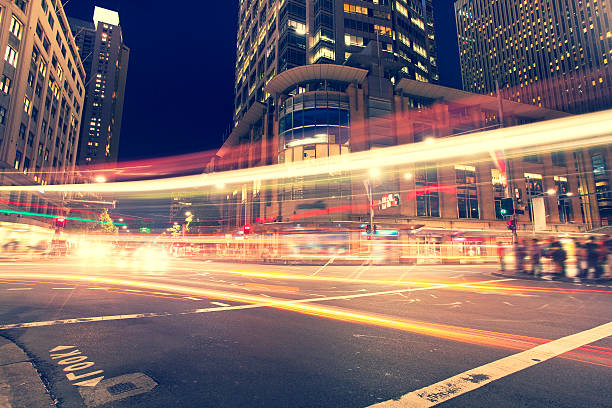 Sydney city roads at night Sydney city roads at night light trails st george street stock pictures, royalty-free photos & images