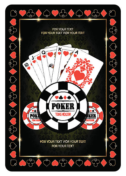 Royal flush playing cards poker hand in hearts. Royal flush with ornaments background. texas hold em illustrations stock illustrations