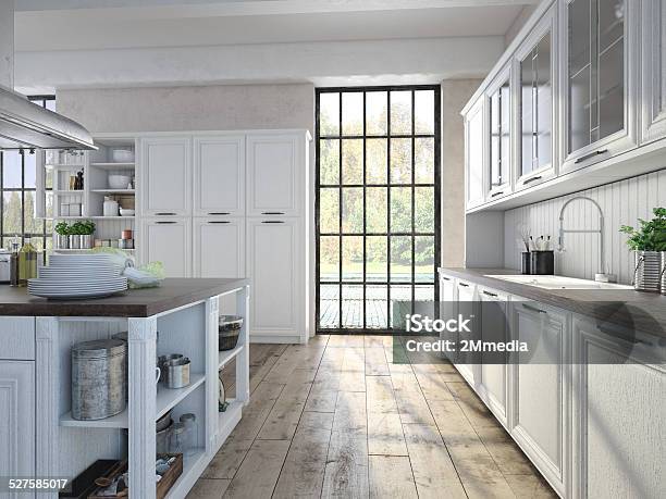 Luxurious Kitchen With Stainless Steel Appliances 3d Rendering Stock Photo - Download Image Now