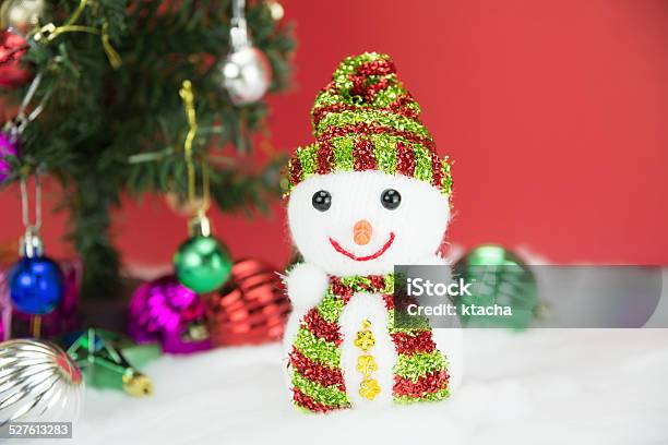 Snow Man And White Christmas Balls With Gift Stock Photo - Download Image Now - 2014, Bag, Boot