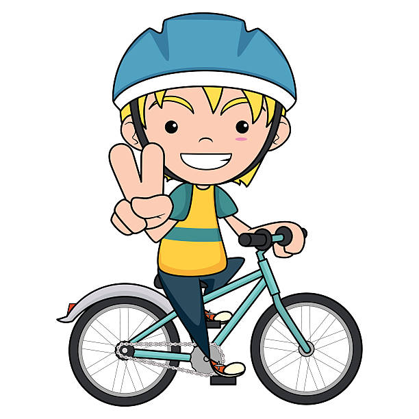 ilustrações, clipart, desenhos animados e ícones de criança andando de bicicleta, ilustração vetorial - capacete de ciclismo