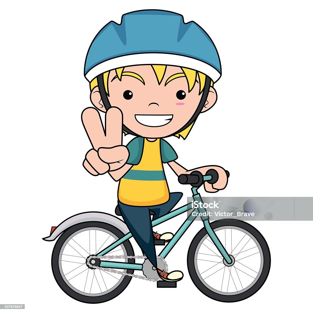 Child Riding Bike Vector Illustration Stock Illustration - Download Image  Now - Cycling Helmet, Child, Cartoon - iStock