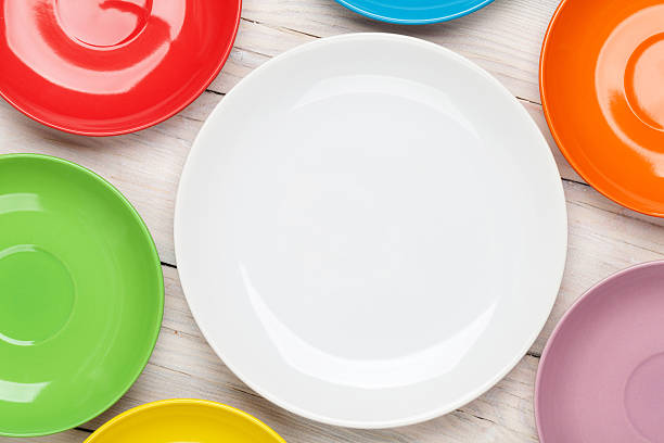 istock Colorful plates over wooden table 527616373