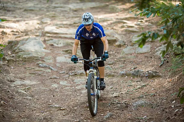 A man riding mountain-bike in a mountain