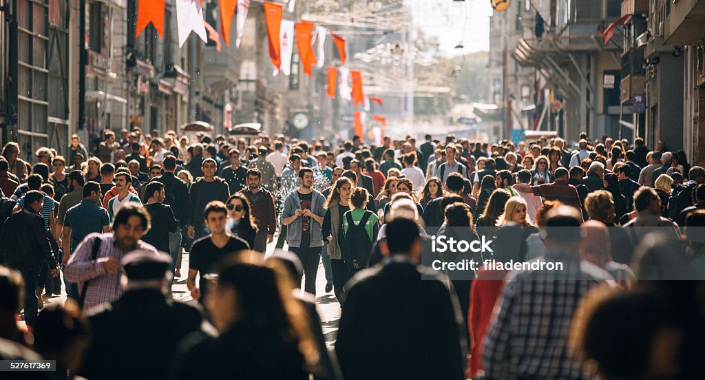 Crowded Istiklal street in Istanbul Crowd of People Stock Photo