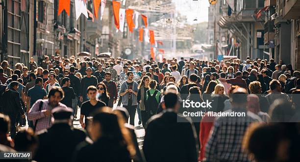 Crowded Istiklal Street In Istanbul Stock Photo - Download Image Now - Crowd of People, People, Crowded