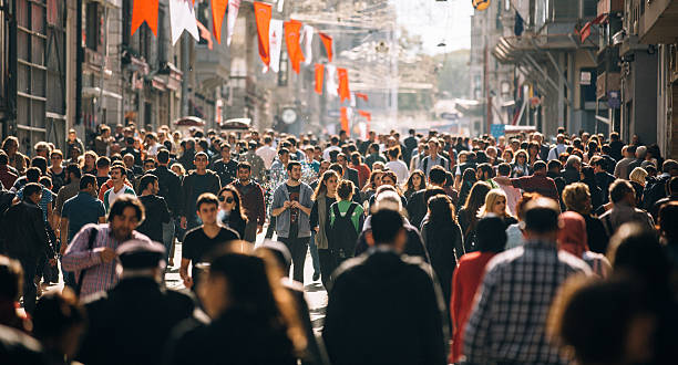 crowded istiklal street in istanbul - street stok fotoğraflar ve resimler