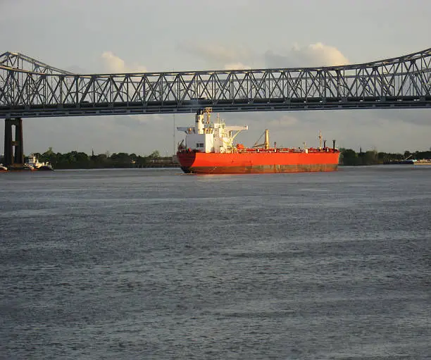 Oil tanker ship on the Mississippi river in New Orleans, Louisiana
