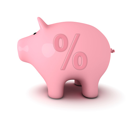 Piggy bank with percent symbol