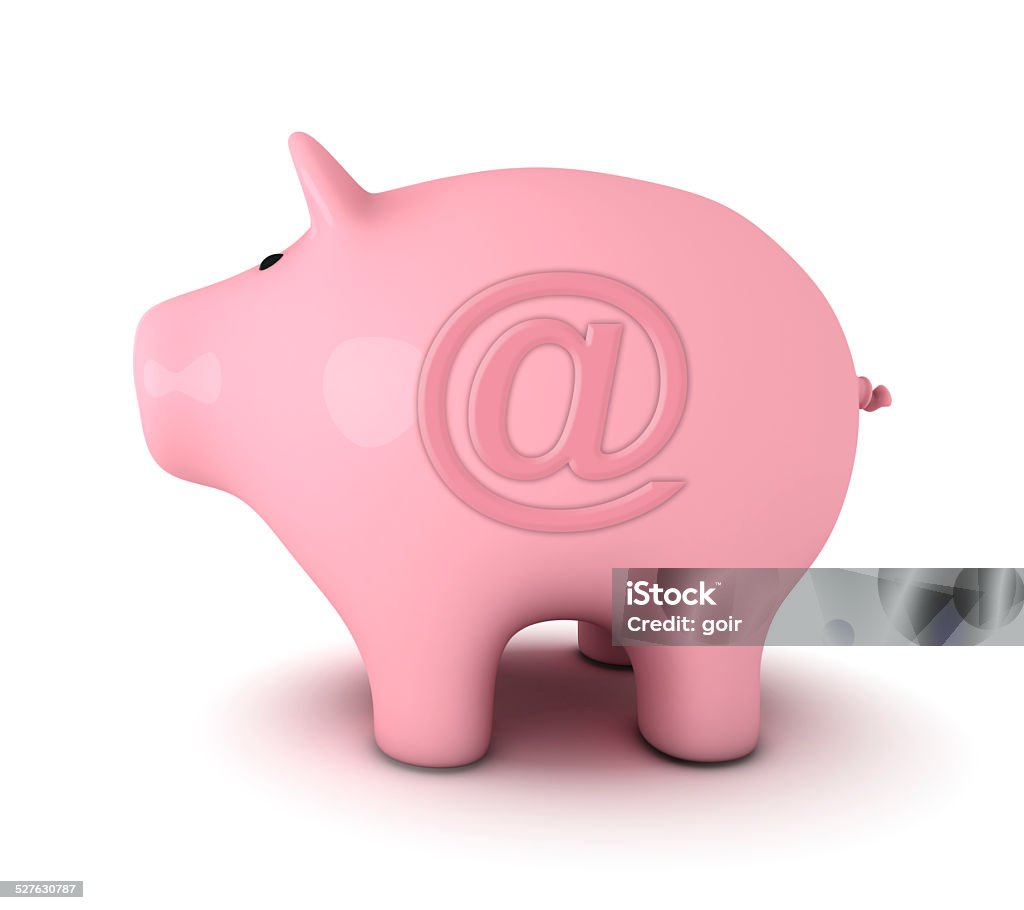 Piggy bank with At symbol 'at' Symbol Stock Photo