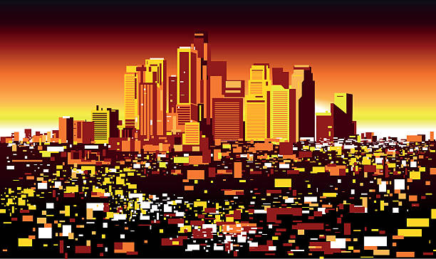 로스앤젤레스 스카이라인 - santa monica city of los angeles night los angeles county stock illustrations