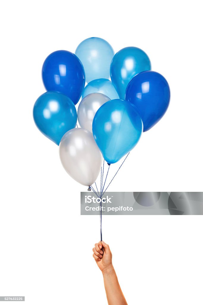 Blue Balloons Blue Balloons in hand isolated on white background Balloon Stock Photo