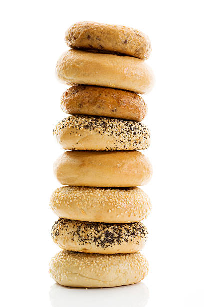 Bagels with poppy seeds bagels with sesame wholemeal bagels stock photo