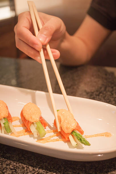 istock Salmon mentai sauce  on white plate 527634601