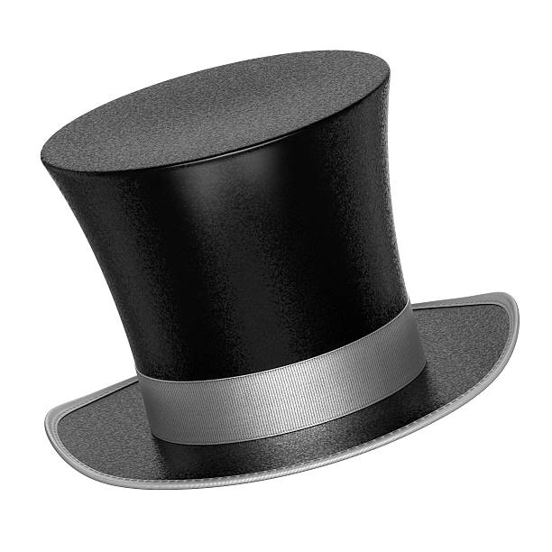 istock 3D rendered black decoration top hat with silver ribbon 527634935