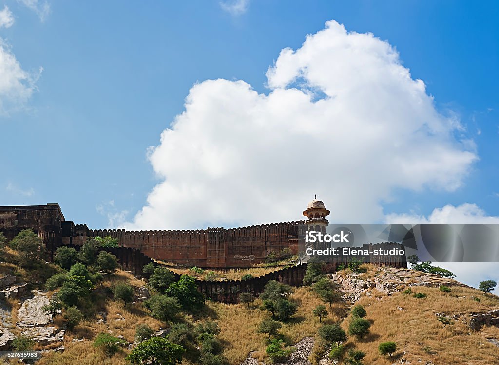 Jaigarh Fort. Jaipur, Rajasthan, India. Massive fortified walls of Jaigarh Fort on a hill above Amber Fort. Jaipur, Rajasthan, India. Amber Stock Photo
