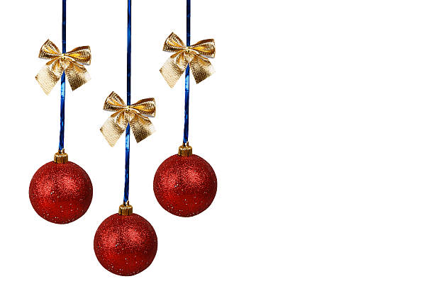 istock Three red Christmas balls with golden bows 527637035
