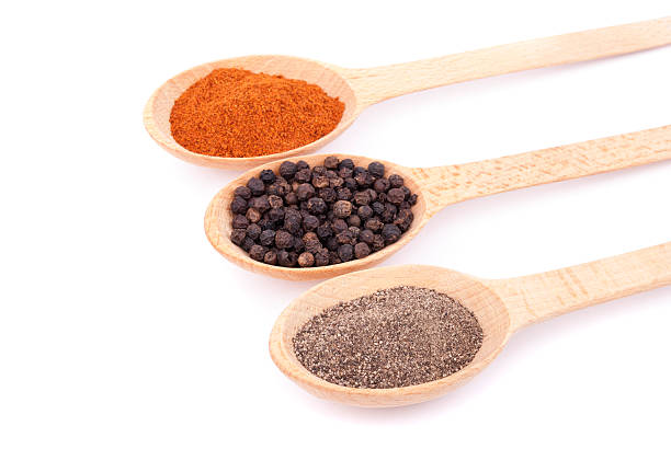 istock Spices on wooden spoons isolated on white background. 527637955