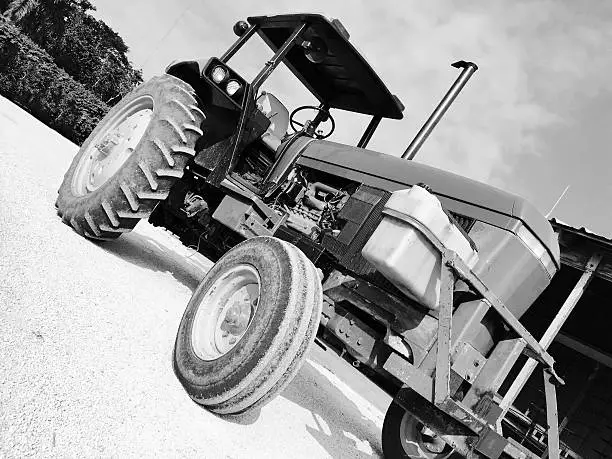 Black and White Agricultural tractor