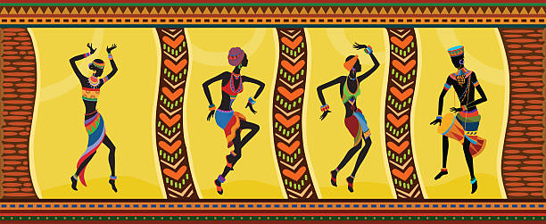 ilustraciones, imágenes clip art, dibujos animados e iconos de stock de étnica mujeres y hombre africano de baile - african descent africa african culture pattern