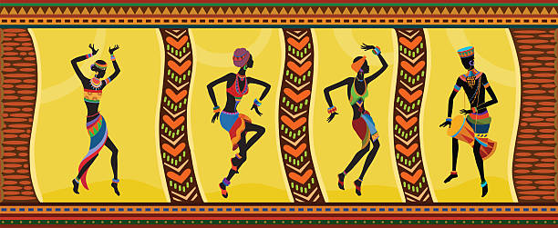 민족별 댄스 중유럽식 남성 및 여성 - african descent africa african culture pattern stock illustrations