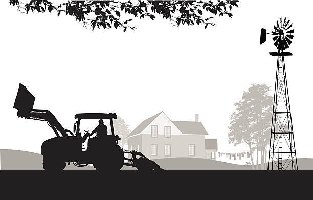 GentlemanFarmer A farmer drives a tractor near his home. farmer silhouettes stock illustrations