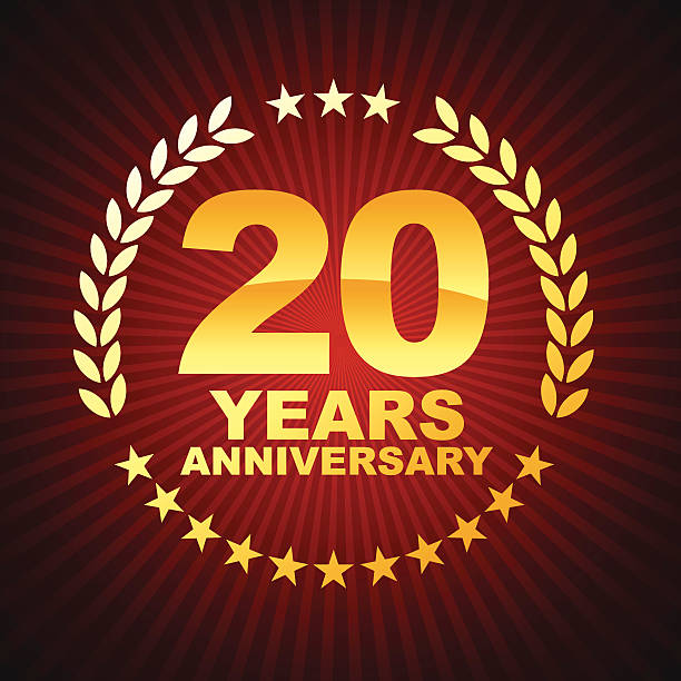 Vector of golden anniversary emblem for 20 years. 