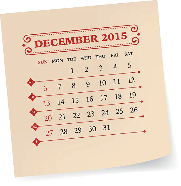 Vector illustration of December 2015 Calendar