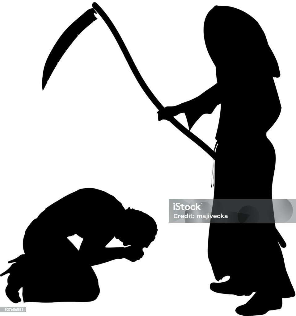 Vector silhouette of a woman with the Grim Reaper. Vector silhouette of a woman with the Grim Reaper on a white background. Adult stock vector