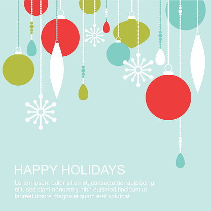 Simple modern colorful vector illustration with christmas ornaments, beads and snowflakes. Easy to edit, elements are grouped and in separate layers.